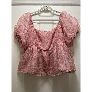 ARULA Pink Floral Puff Sleeve Peplum Blouse
